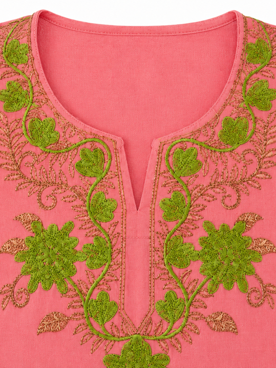 Noor : Aari embroidery summer kurti | Pink